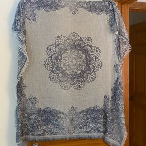 Beautiful large, blue scarf/wrap with a stylish pattern